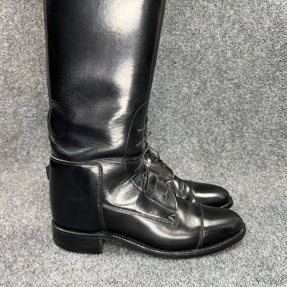 The Effingham Bond Boot Co Women's 8 Black Leather Tall Riding Lace Knee Boots - Picture 2 of 16